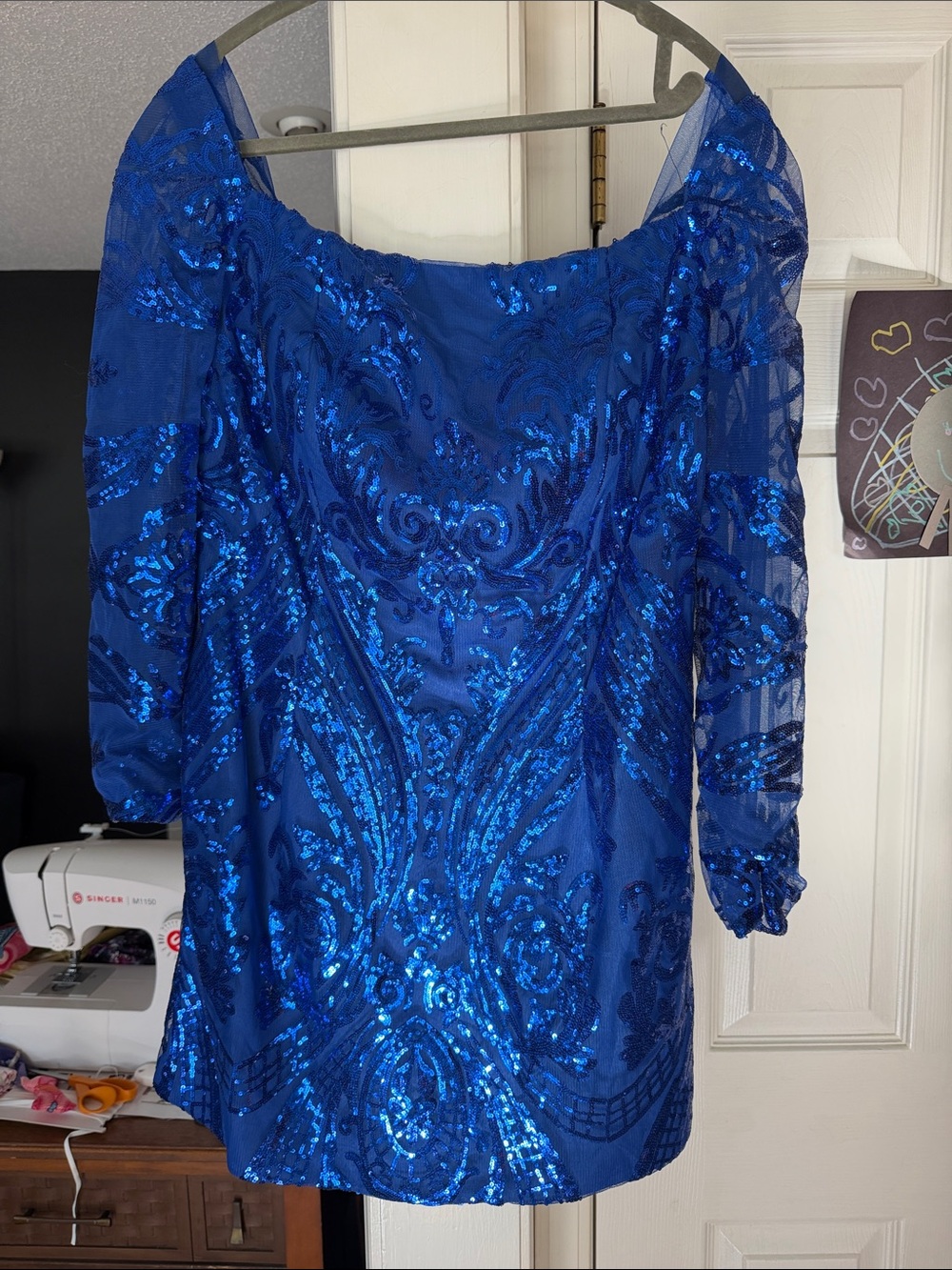 Royal Blue Sequin Mesh Tunic Top - Evening Glam